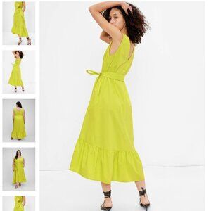 Gap V-Neck Belted Maxi Dress w/ Pockets Sz XS Petite Sulphur Yellow Green NWT
